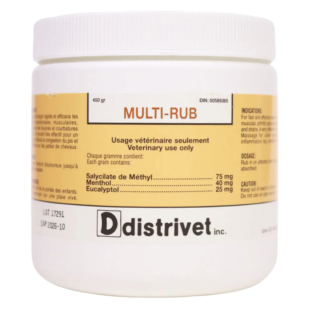 Pompe de Multi-Rub onguent de 450g de la marque ES Sellerie Western, soins apaisants pour la peau.
