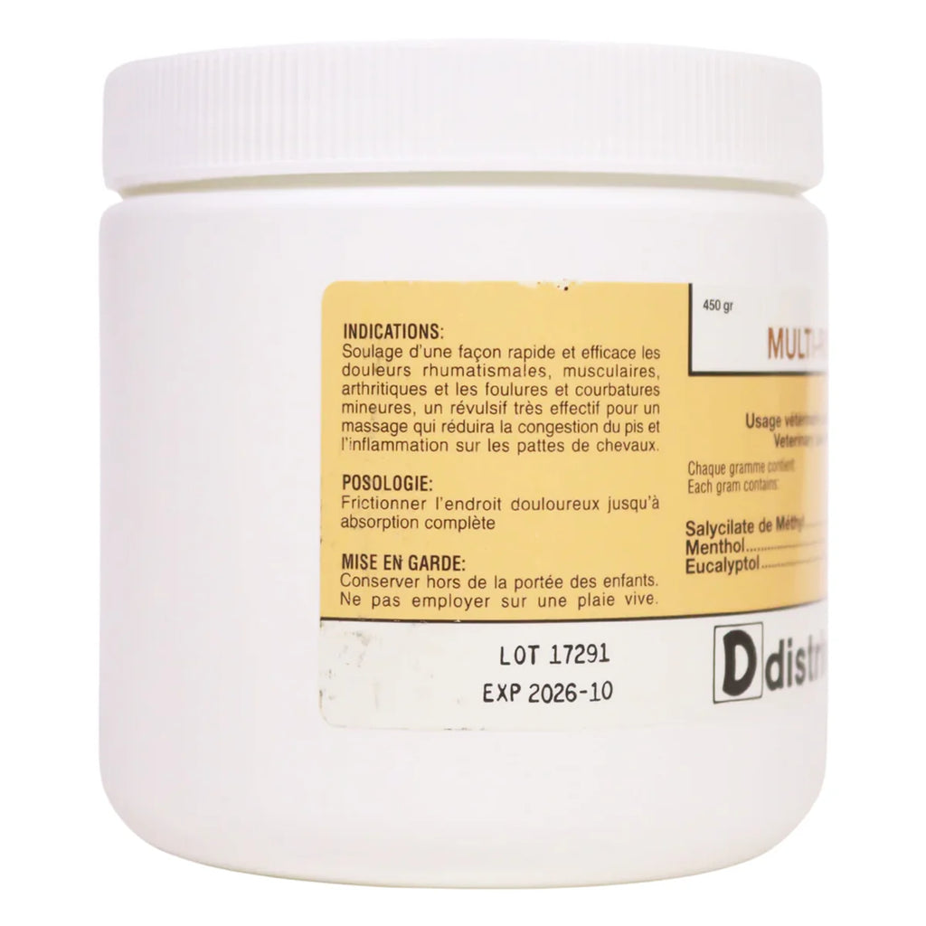 Pommade Multi-Rub de 450g pour soins, tube blanc avec logo ES Sellerie Western, application de crème sur la peau.