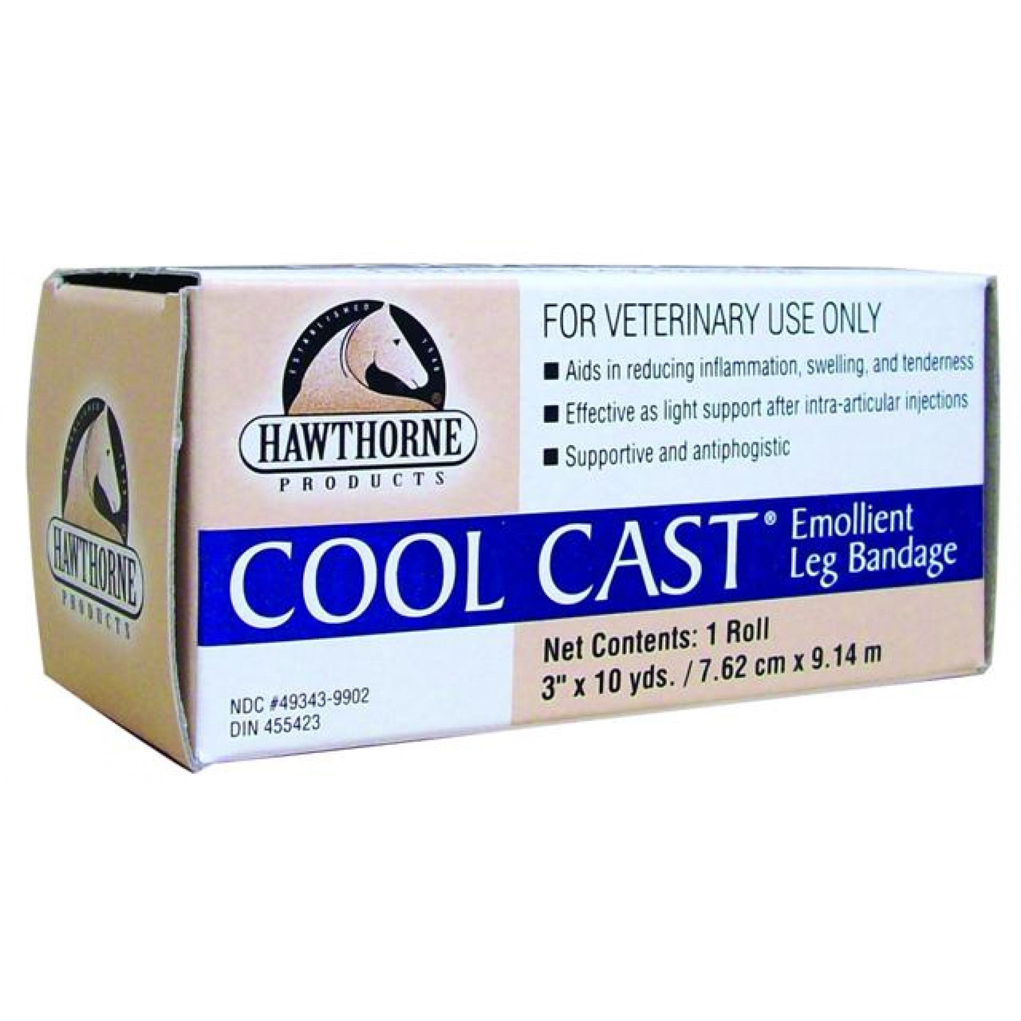 Pansement à cataplasme Hawthorne Cool Cast de la marque Cavalier pour soins, avec un design pratique et confortable.
