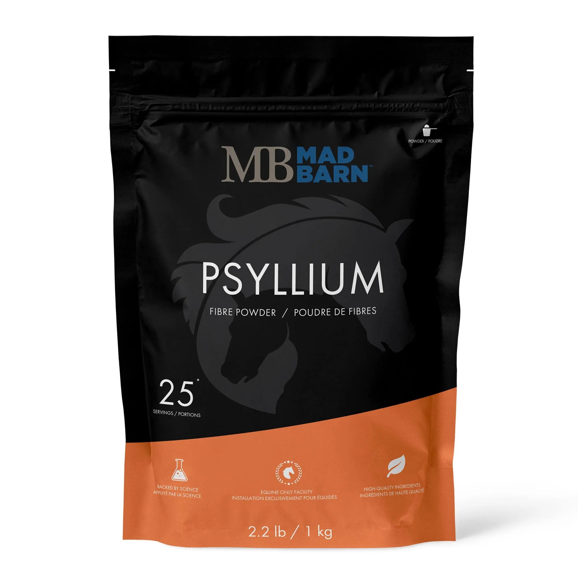 Psyllium Madbarn 1kg, complément de soins à base de fibres naturelles, en sachet blanc avec étiquette.