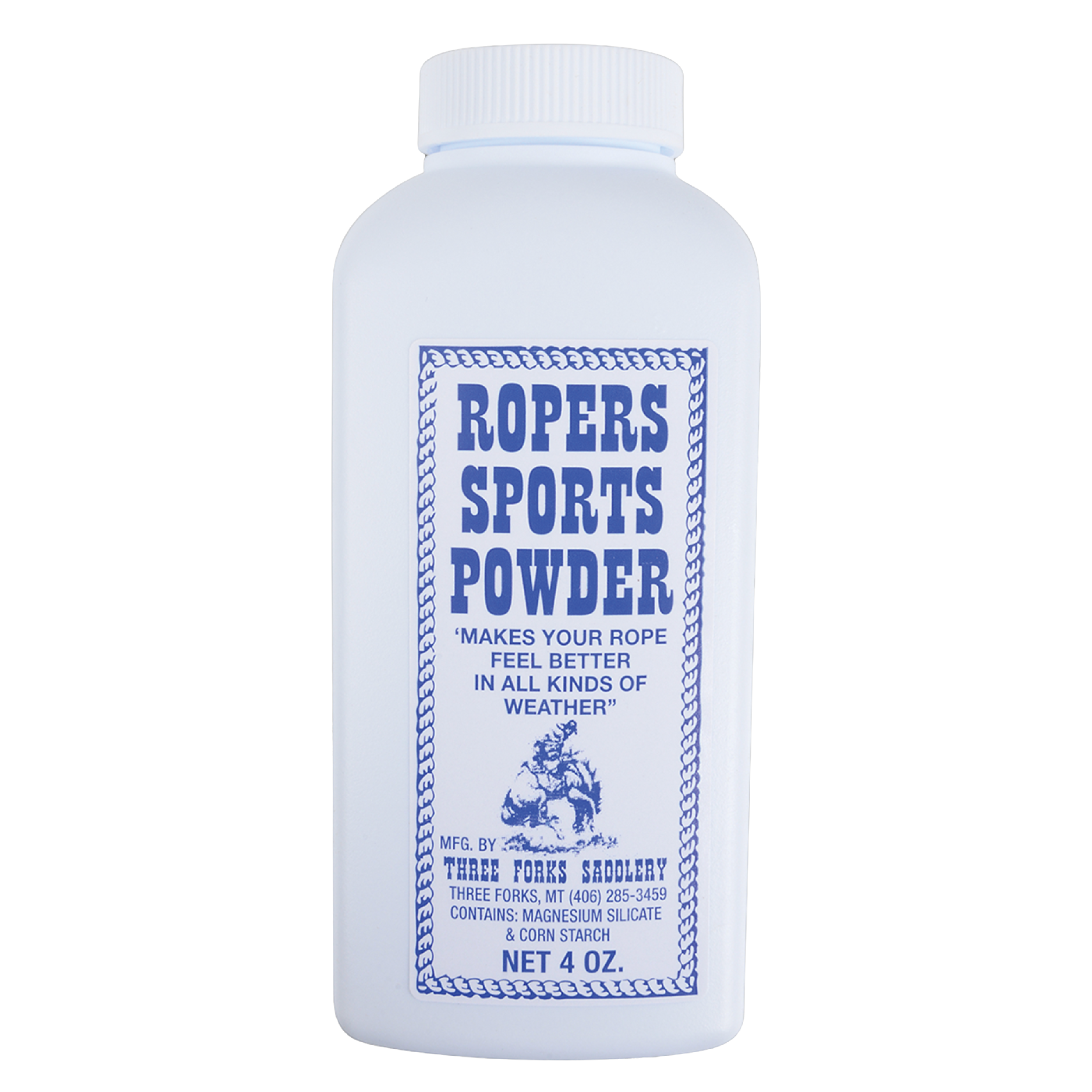 Poudre de roping Roper Sports de couleur bleue et blanche, accessoire pour l'équitation, avec logo Equibrand.