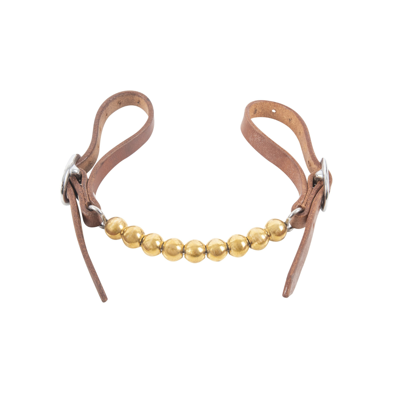 Gourmette boule en laiton pour équitation, fabriquée par Martin Saddlery, vue en gros plan avec détails métalliques.
