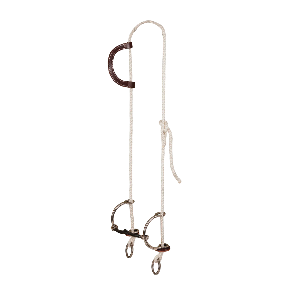 Accessoires bride snaffle gag Western Rawhide, bride équestre en cuir avec mors à anneaux, visible en bleu, noir et blanc.