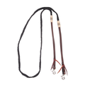 Rênes tressées en nylon et cuir Equibrand, accessoires d'équitation, avec tressage bleu, noir et blanc.