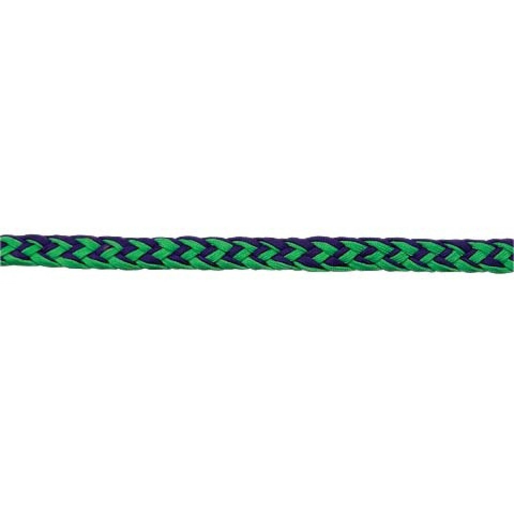 Rênes tressées avec nœuds pour cheval, couleur mauve et lime, équipement Western Rawhide, détails tressés et nœuds visibles.