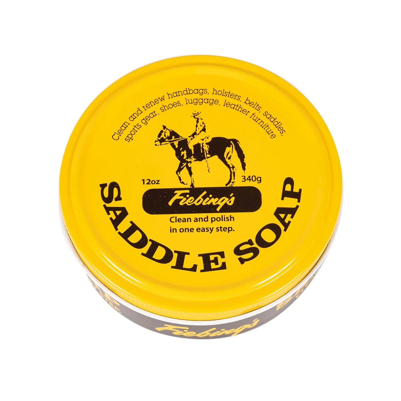 Savon à selle Fiebing's jaune pour l'entretien de l'équipement du cheval, emballage de 340 g, marque ES Sellerie Western.