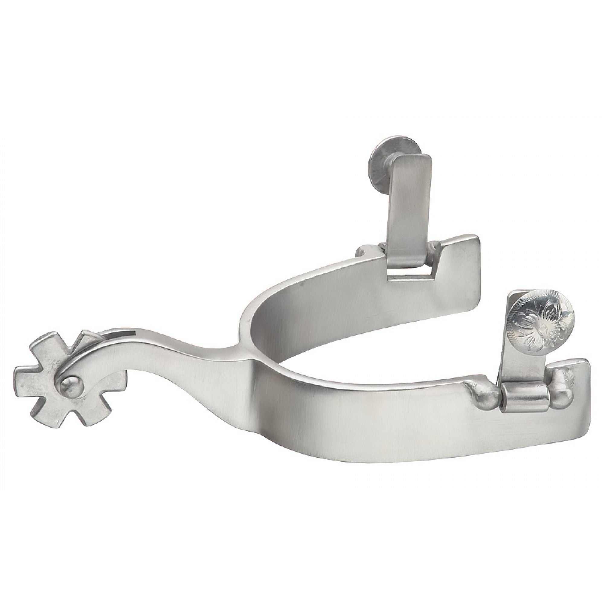 Éperons d'entraînement pour femme Western Rawhide, accessoires pour la pratique équestre, montrant des éperons en métal avec boucle.