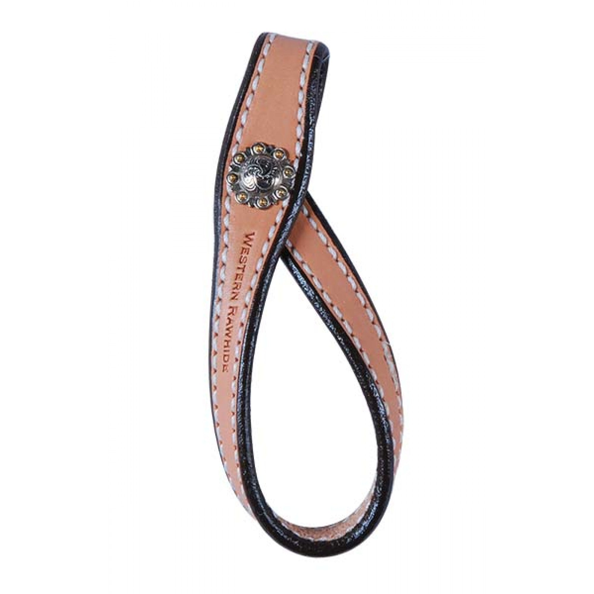 Soutien à Tie Down avec concho en or de la marque Western Rawhide, accessoire équestre en cuir robuste.