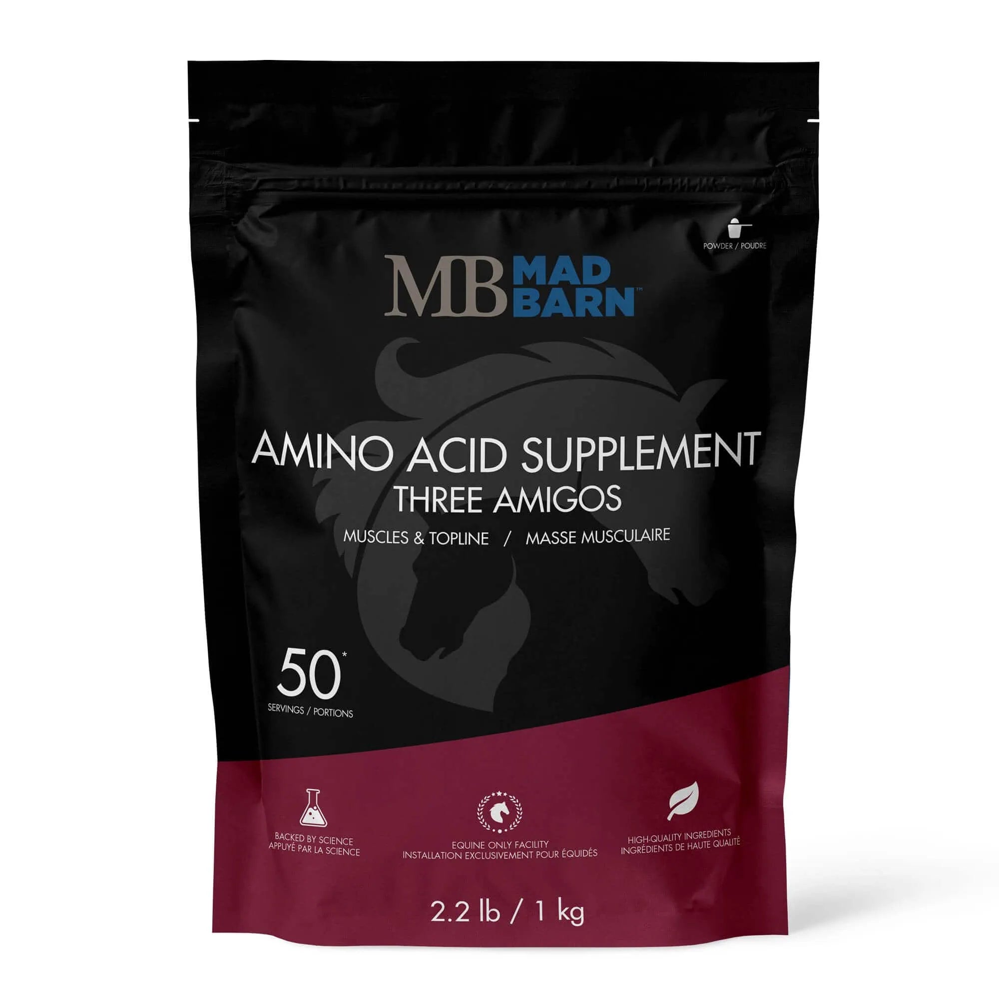 Soin Three Amigos de Madbarn, 1kg, en pot, avec étiquette colorée, destiné aux soins pour animaux.