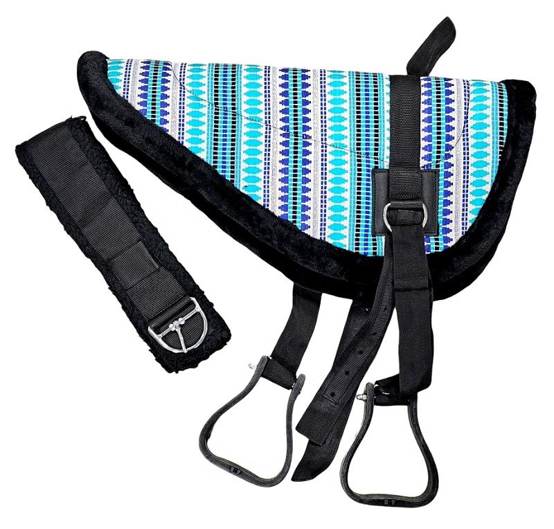Tapis de selle bareback de luxe Ger-Ryan en bleu sarcelle et royal, équipement pour cheval élégant et confortable.