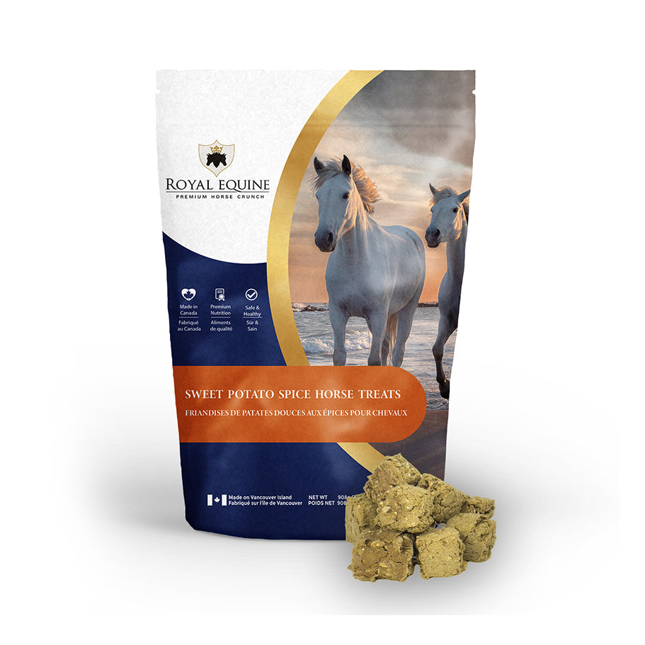 Friandises pour chevaux Royal Equine, accessoires pour équitation, en sachet, marque Centurion Supply, visibles dans l'image.