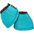 Paire de cloches No-Turn Dyno Aqua de la marque Equibrand, en plastique bleu, conçues pour la gestion des animaux.
