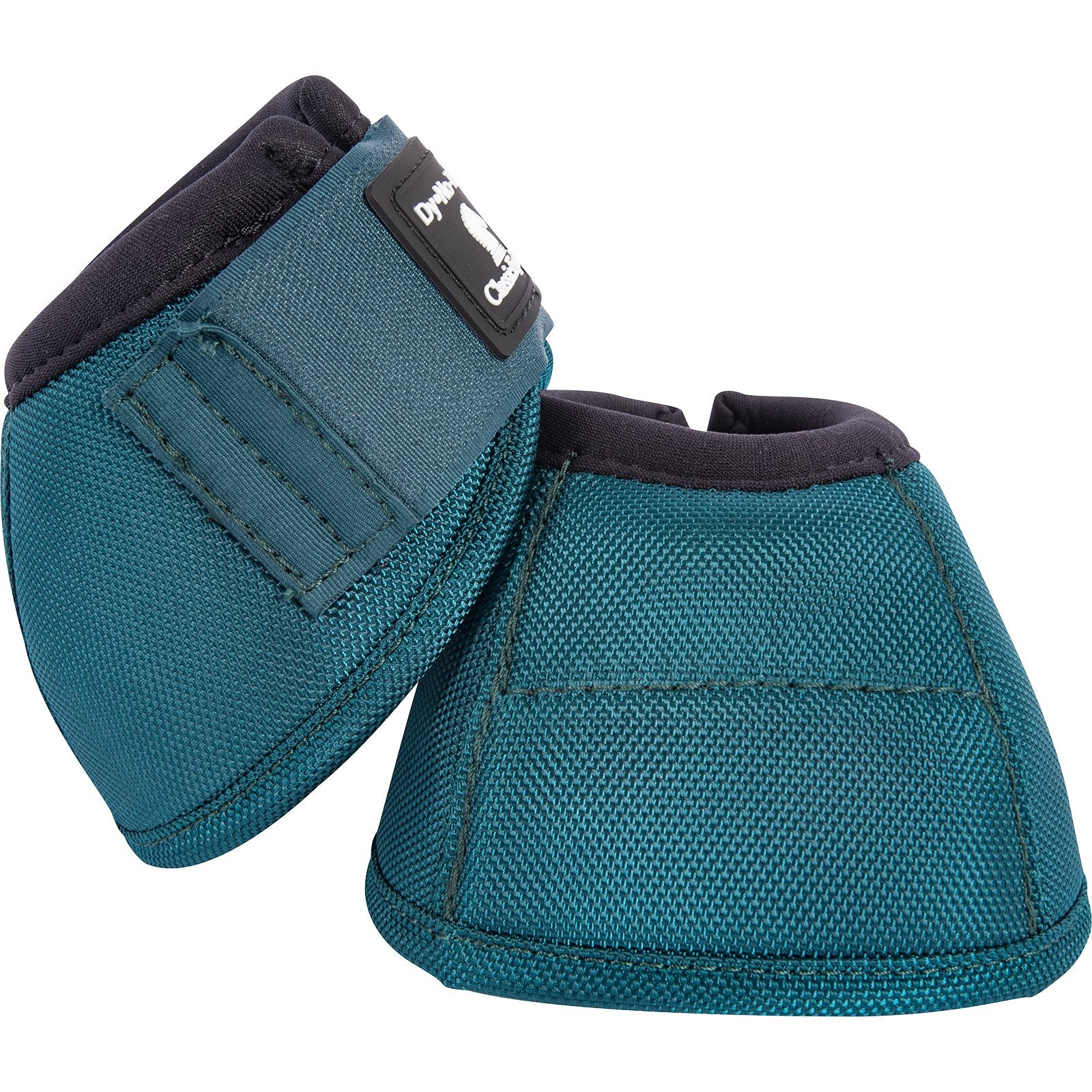 Paire de cloches No-Turn Dyno Dragon Fly de la marque Equibrand, en métal avec motifs de libellules, pour écurie ou manège.