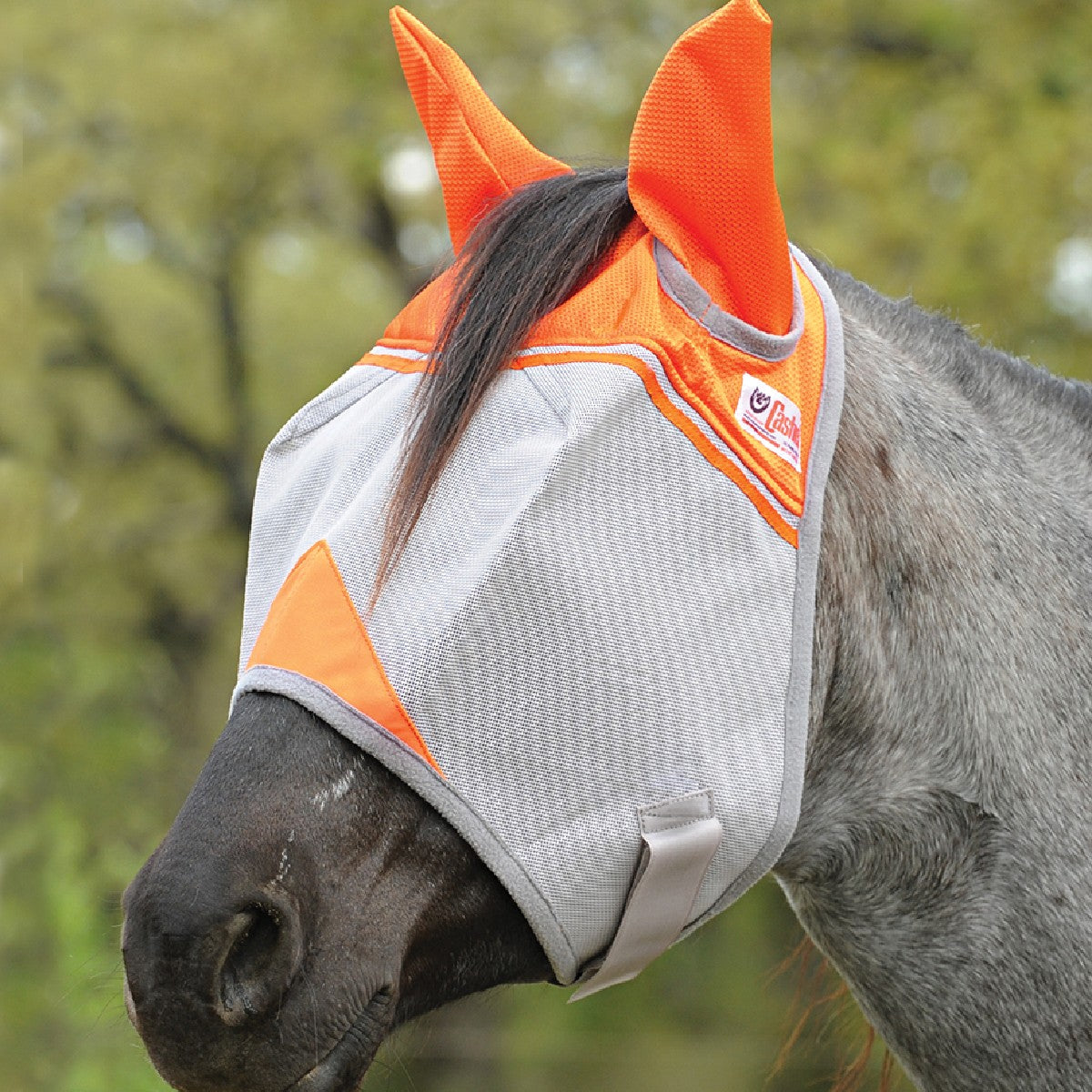 Masque anti-mouches Crusader Standard avec oreilles pour cheval, tissu léger et respirant, couleur noire, de la marque Equibrand.