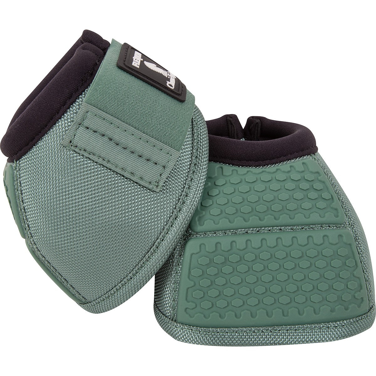 Paire de cloches No-Turn Flexion Vert sauge de la marque Equibrand, conçues pour l'entraînement canin.