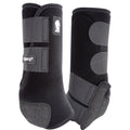 Paire de guêtres avant noir Equibrand Legacy2 pour cheval, protection et maintien pour les jambes.