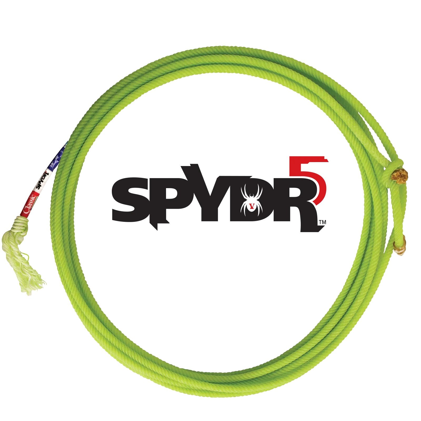 Lasso Spyder 3/8" de Tête 30' de la marque Equibrand, accessoire pour l'équitation, avec câble en nylon robuste et poignée solide.