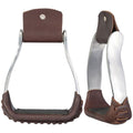 Étriers western en aluminium gainé de cuir pour cheval, équipement de selle par Ger-Ryan, visibles avec détails en cuir et aluminium.