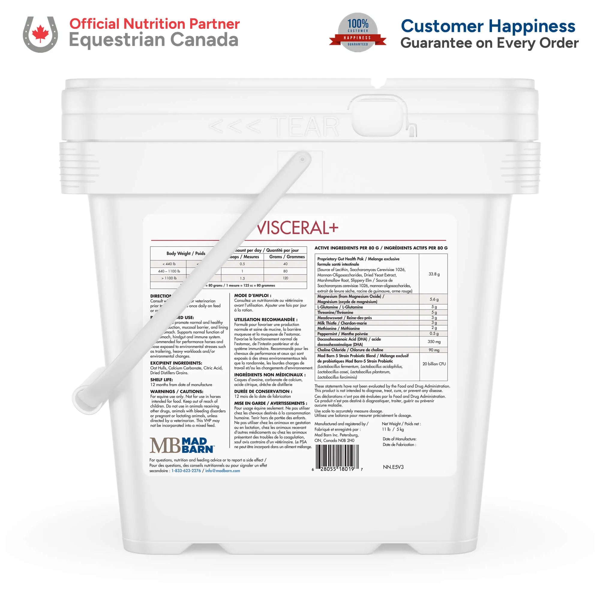 Pellets digestifs Visceral+ Madbarn pour chevaux, contenant probiotiques et prébiotiques, en sac de 2,5 kg.